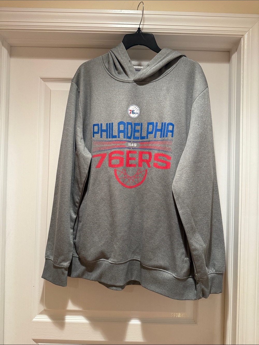 NBA Gray Philadelphia 76ers Crewneck Sweater with Blue & Red Logo